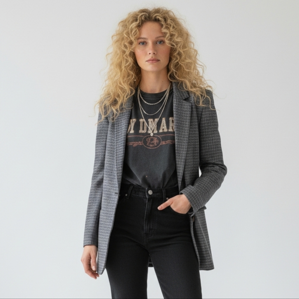 Vintage Plaid Longline Blazer Paul Harris Design Size L USA